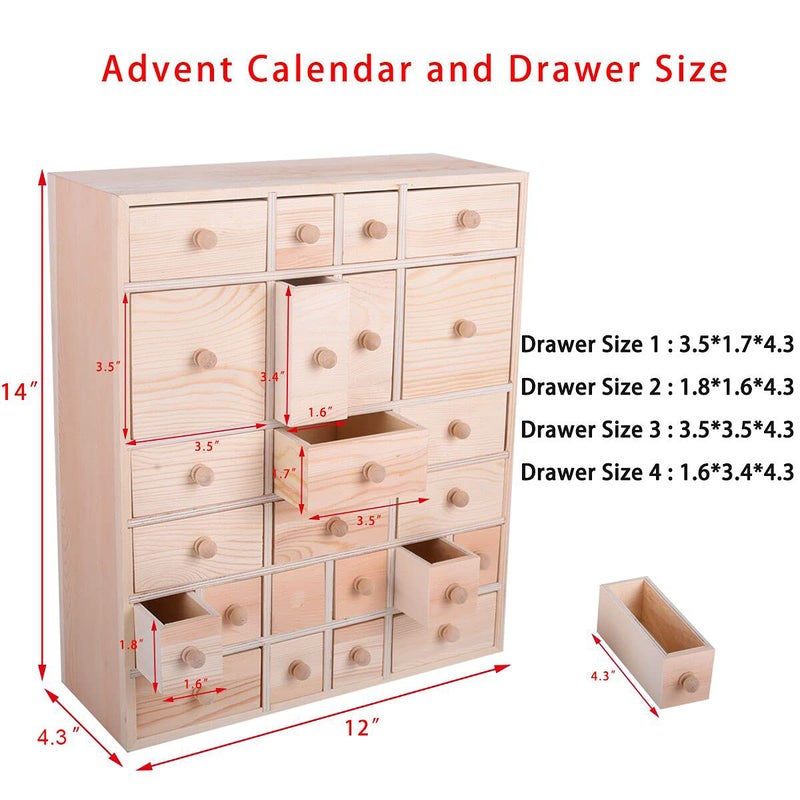 Vencer Wooden Countdown to Christmas Advent Calendar Storage Organizer with 24 Drawers,Jewelry Box,Desktop Organizer,DIY Unfinished Wood,Measures 14in x 12in x 4.3in,VYO-021 - Image 2